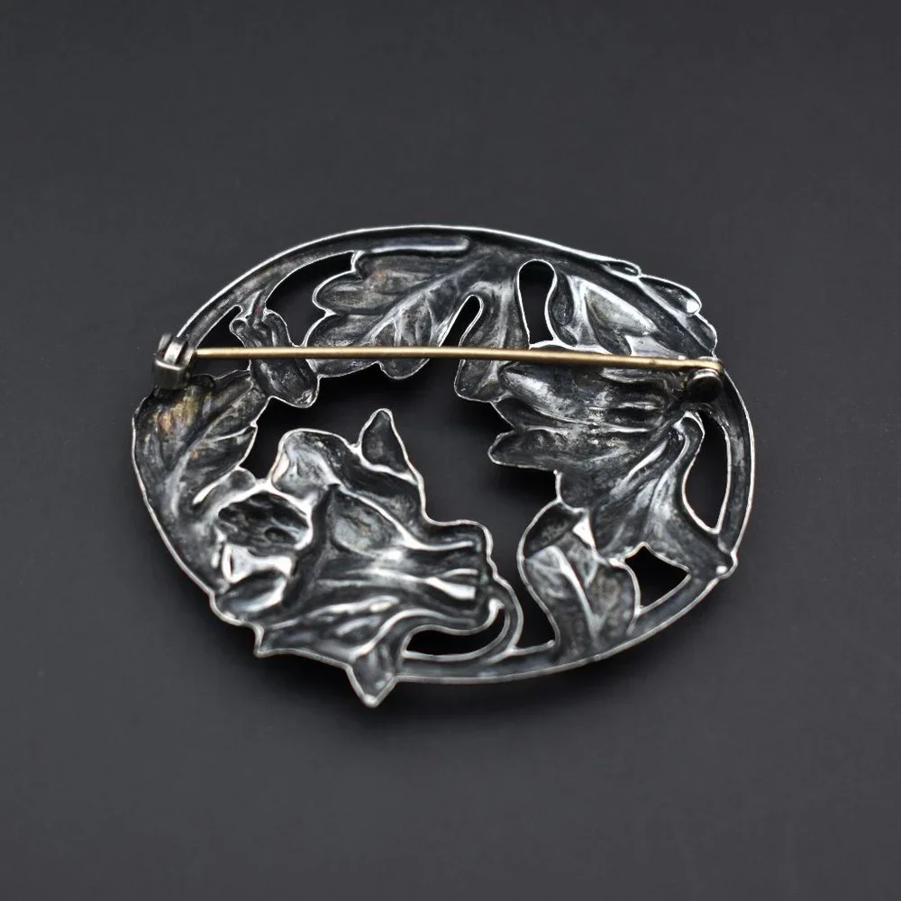 Huge thistle flower pin, large floral brooch silver tone